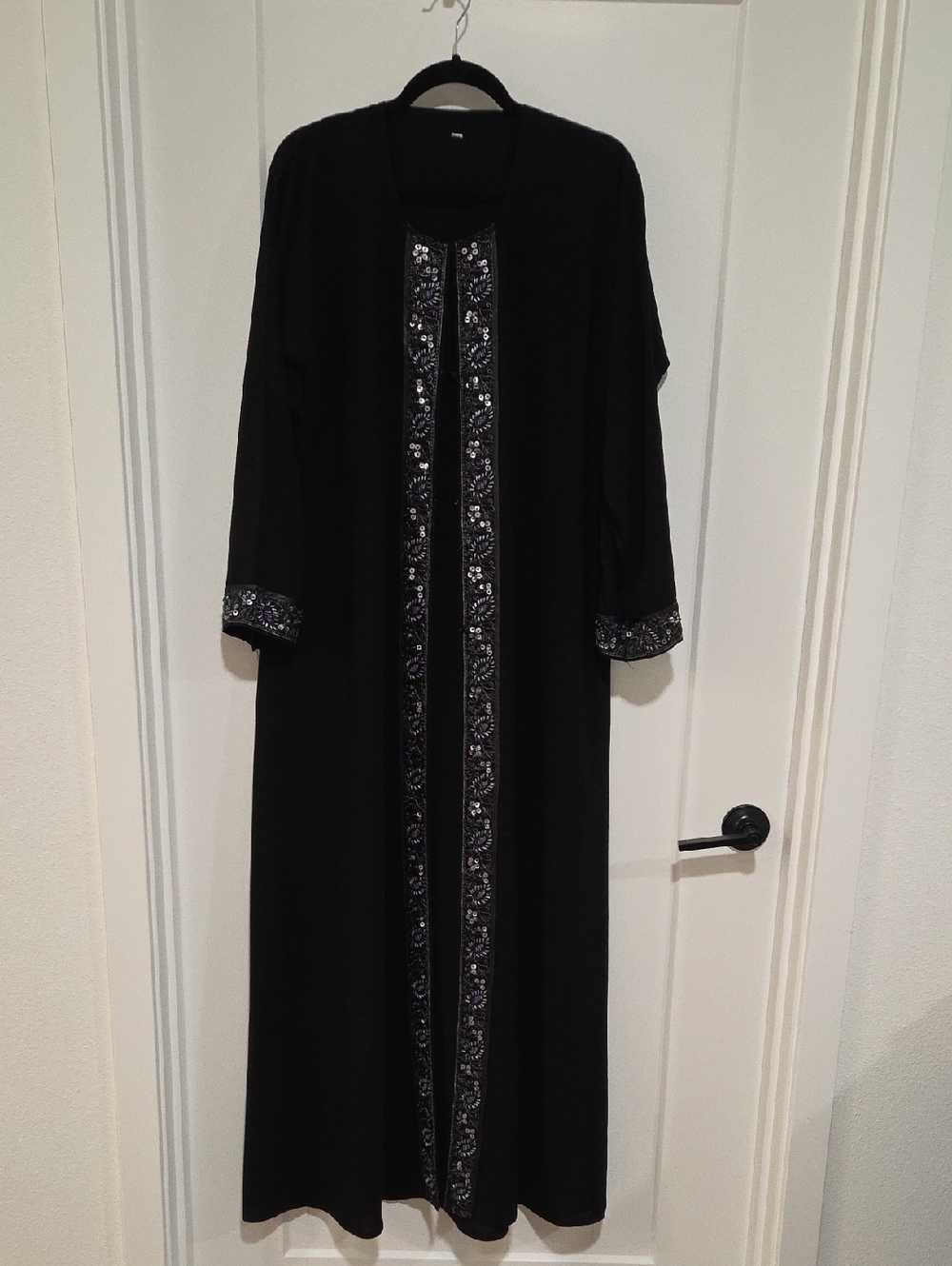 Black Long Embroidered Open Abaya